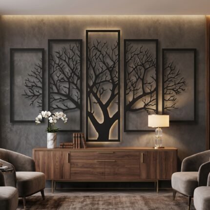 5 Panel Tree Wooden Wall Art