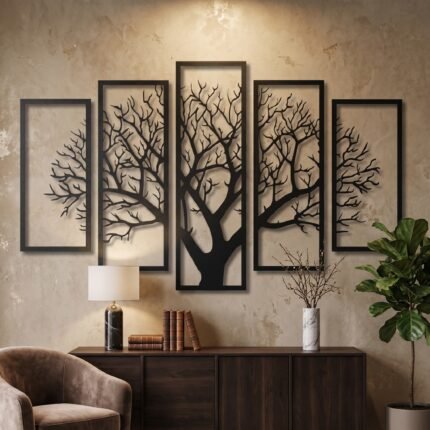 5 Panel Tree Wooden Wall Art