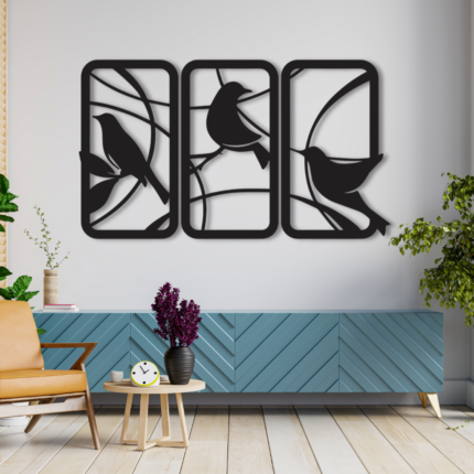 3 Birds Panel Wooden Wall Art